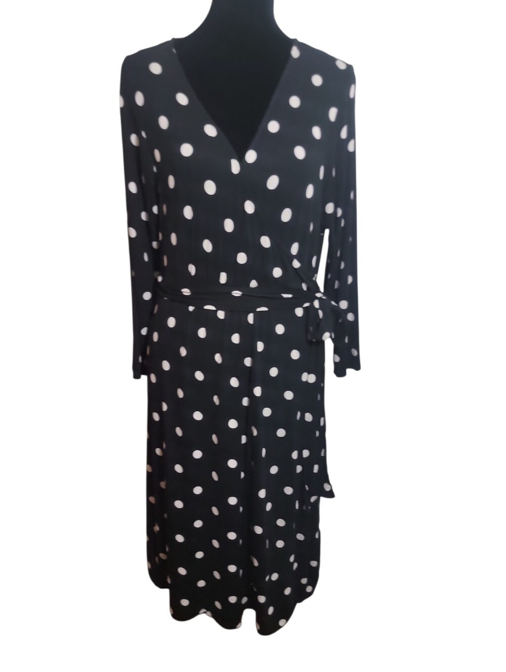 H&M mama black white polka dot faux wrap v neck maternity dress women's large